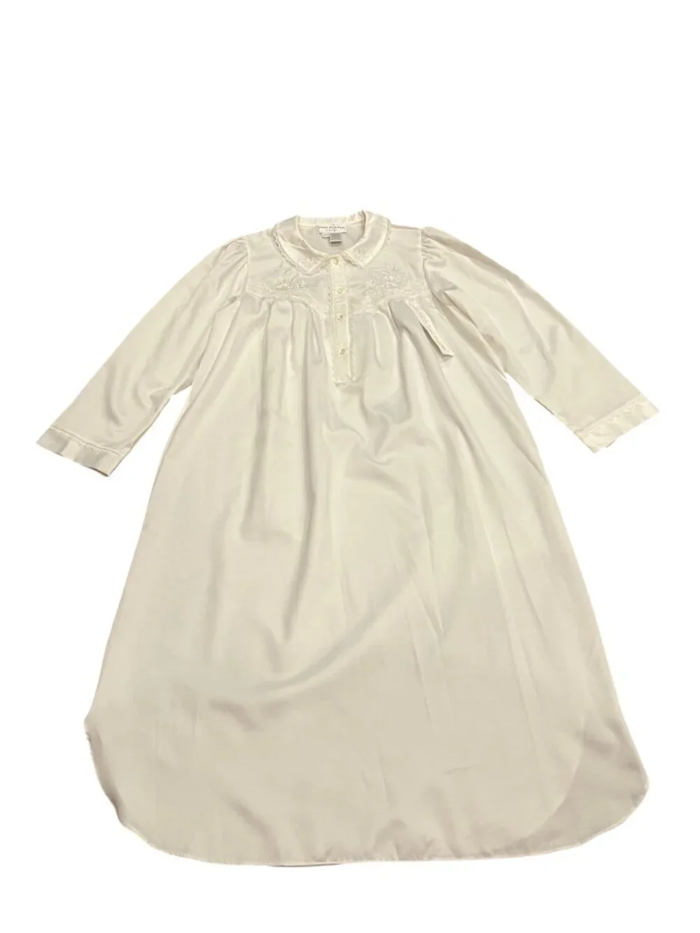 Miss Elaine Vintage-Style Brushed Back Satin Nightgown, NWT, White, M
